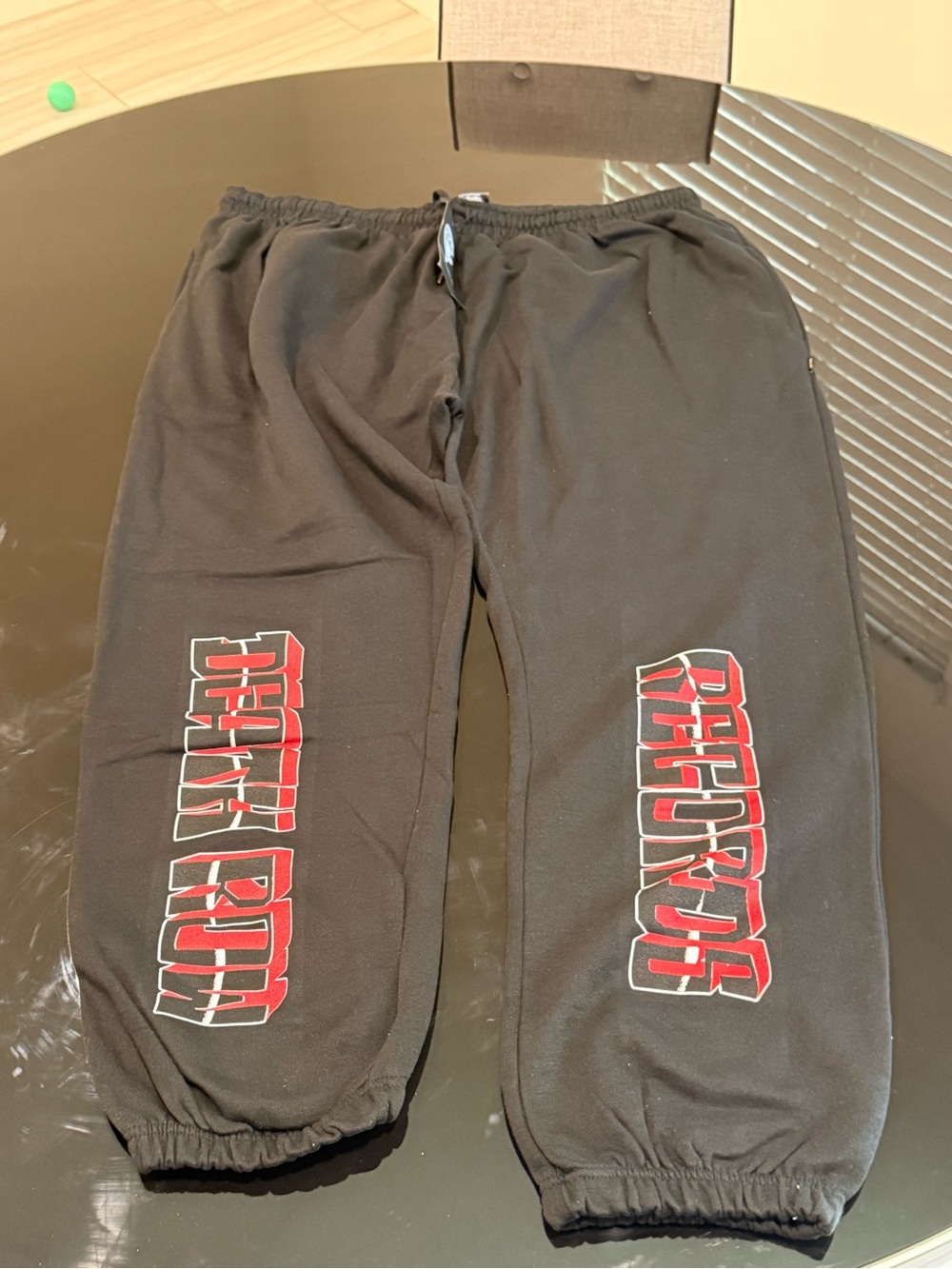 Crooks & Castles Black Sweatpants with Red Graphic Leg Prints